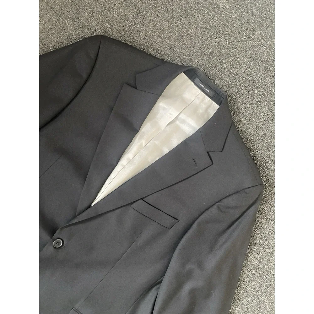 Hugo Boss Pasolini Guabello Biotech Wool Blazer Solid Black Mens 46L Notch Lapel